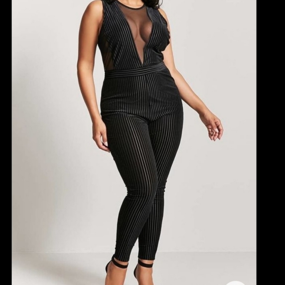 Forever 21+ Mesh and Suede Jumpsuit Size 0x